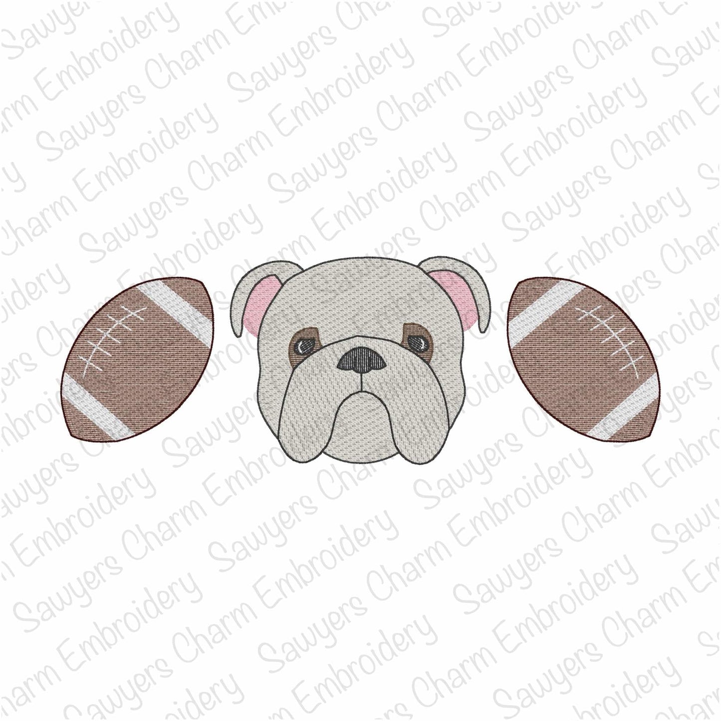 BUNDLE Solid color bulldog & football trio sketch stitch machine embroidery design, with/without coquette bow, fall sports