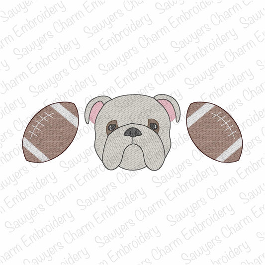 BUNDLE Solid color bulldog & football trio sketch stitch machine embroidery design, with/without coquette bow, fall sports