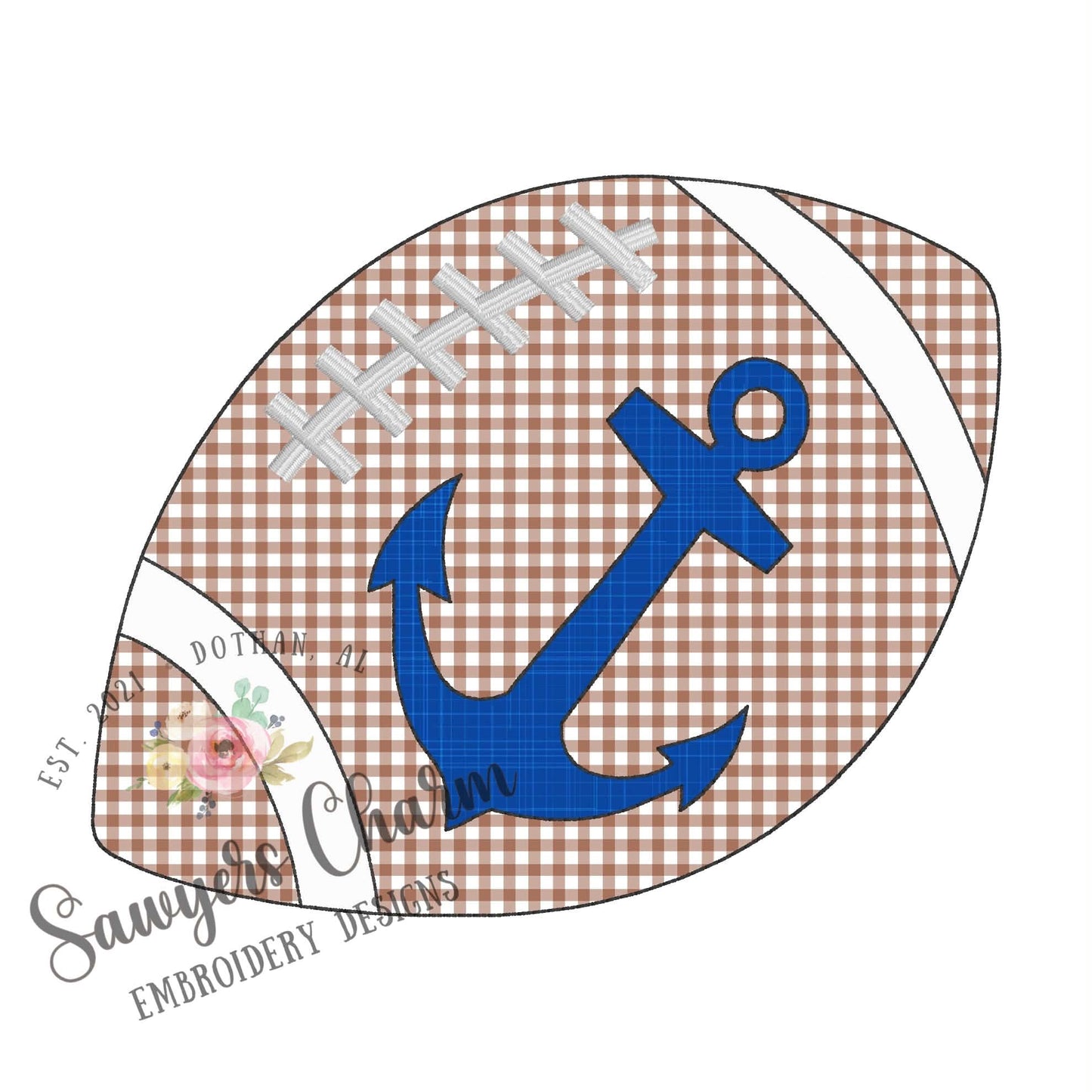 Football anchor silhouette bean stitch applique, embroidery design, fall sports mascot
