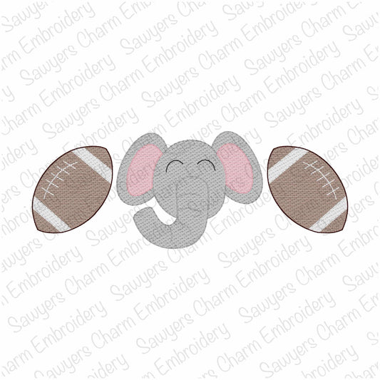 Elephant mascot footballs sketch stitch trio, machine embroidery design, quick stitch, college university sports, cheerleading fan, player
