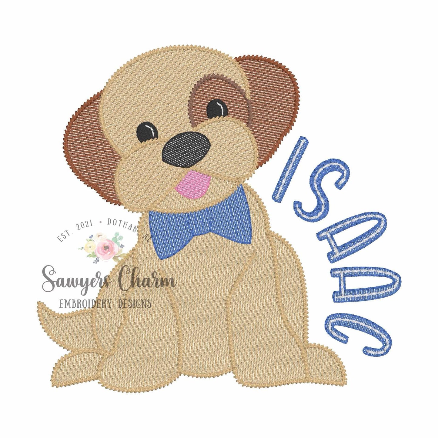 Puppy dog with bow tie machine embroidery design, Sketch stitch