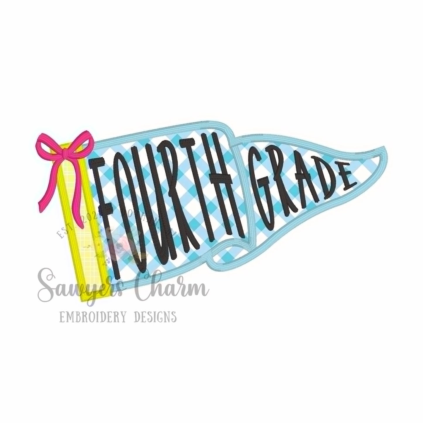 BUNDLE of Grades Pennant satin stitch applique, with coquette bow, ITH project, back to school, Preschool through Sixth Grade