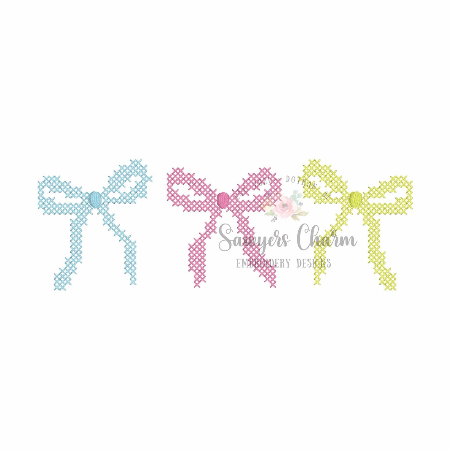 Cross stitch coquette bows trio machine embroidery design, vintage stitch, cross-stitch