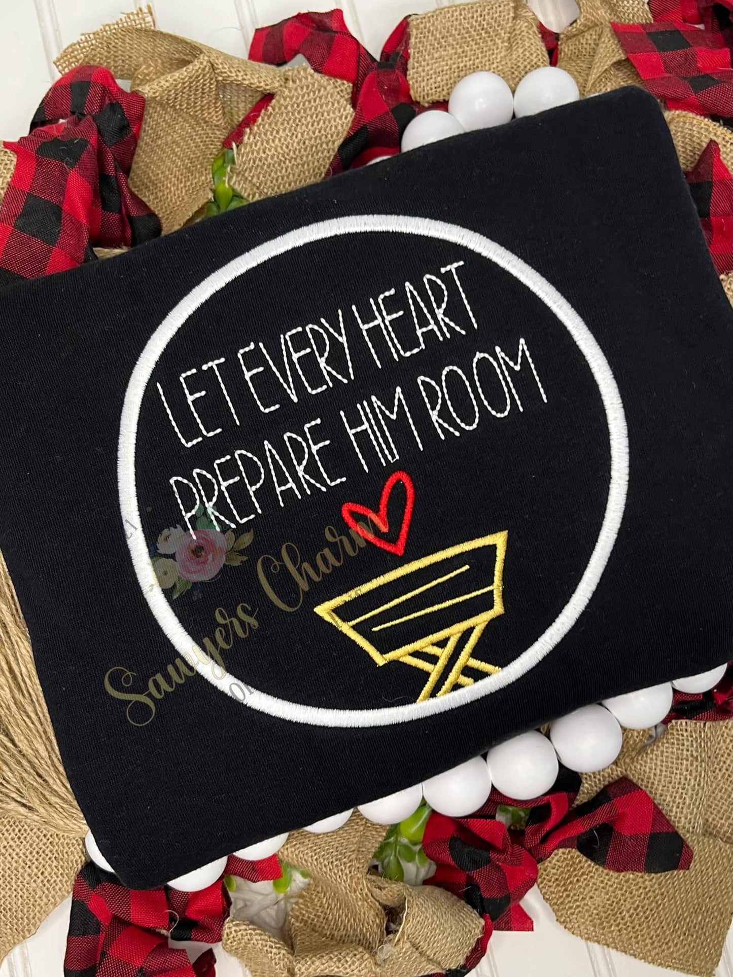 Let Every Heart Prepare Him Room manger with heart, satin stitch machine embroidery design, happy holidays, Merry Christmas, Baby Jesus
