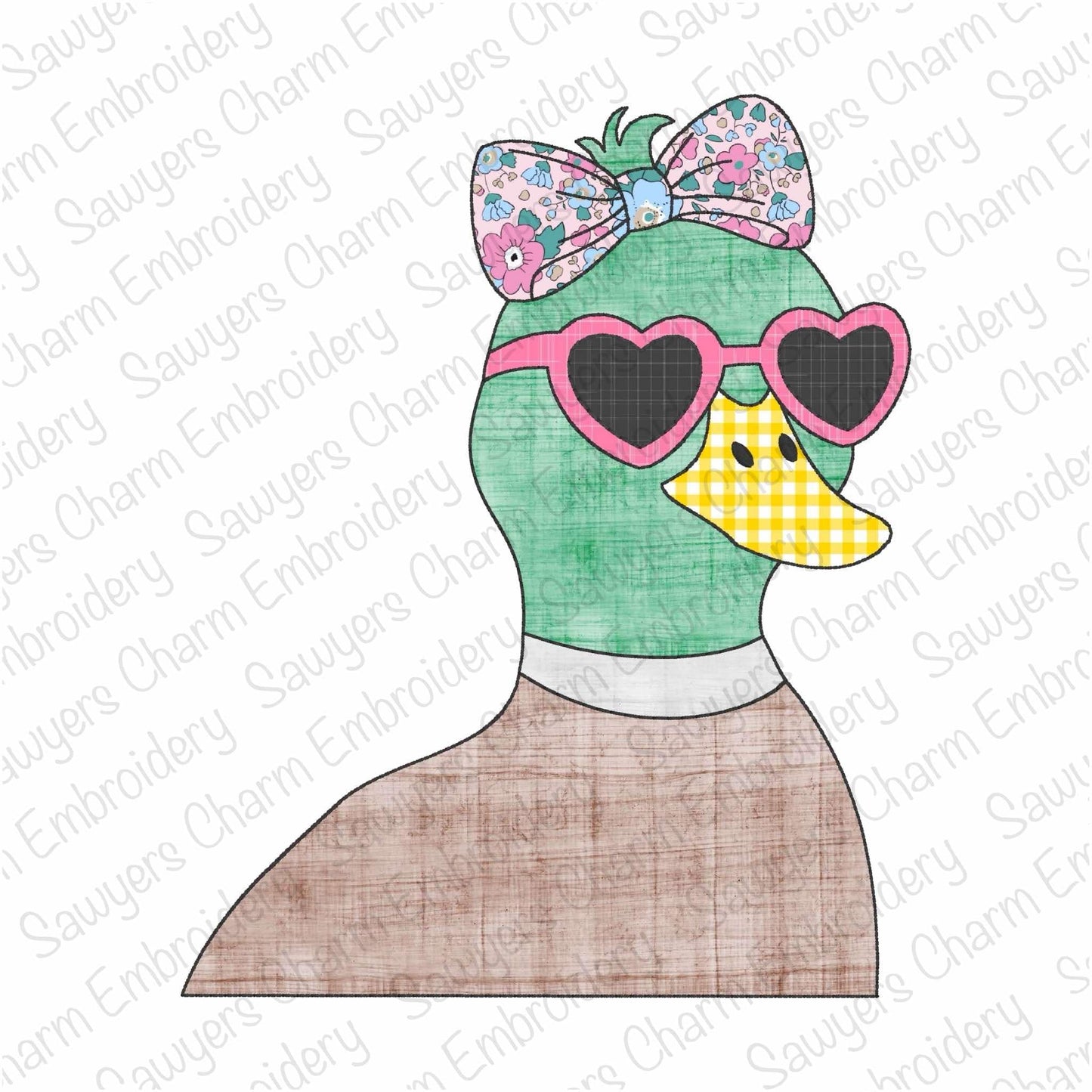 BUNDLE Valentine's Day Mallard duck with coquette bow and heart sunglasses bean & zig zag stitch machine applique embroidery design