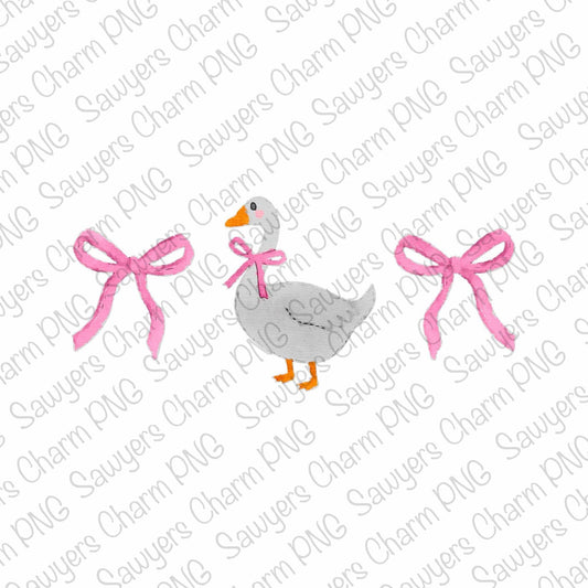 BUNDLE PNG watercolor Goose & coquette bows trio Printable file/Sublimation/Heat Transfer Design/Digital Clipart, blue, pink, purple, aqua