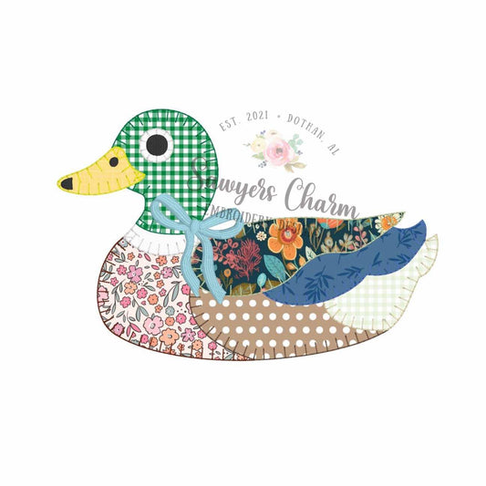 BUNDLE Patchwork mallard duck blanket stitch machine applique embroidery design, with/without coquette bow, Vintage spring