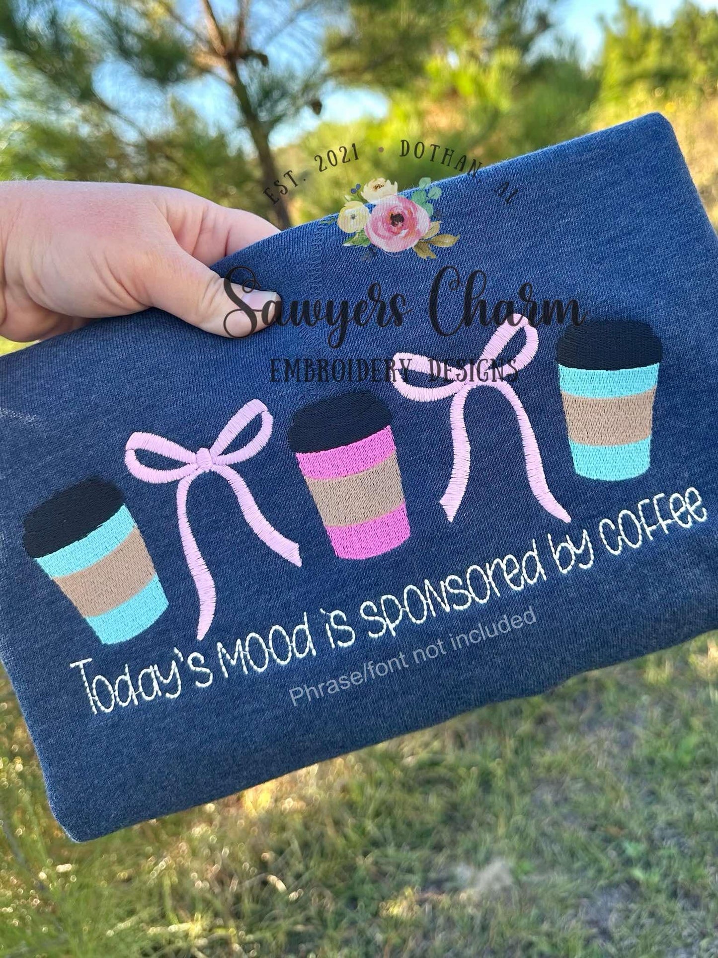 Trendy Coquette Bows & Coffee cup fill stitch, machine embroidery design, Larger sizes included (Digital Download)