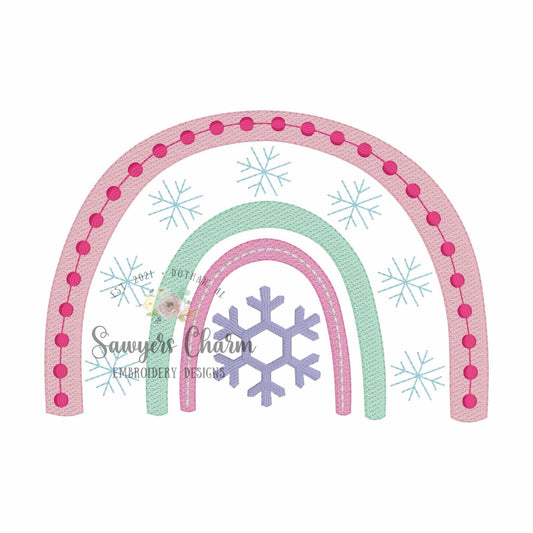 Snowflake rainbow sketch stitch machine embroidery design, bean stitch details, Christmas/winter wonderland, boho holidays