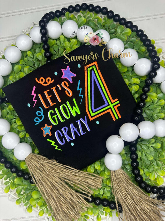 BUNDLE Let's Glow Crazy Birthday numbers 1-9 machine embroidery design, satin stitch, retro, stars, lightning bolts, glow party