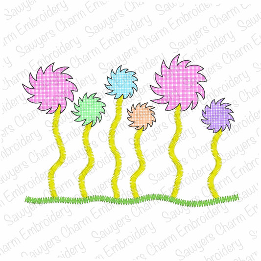 Whimsical flowers bean stitch machine applique, embroidery design, Read Across America, cat hat doctor school books