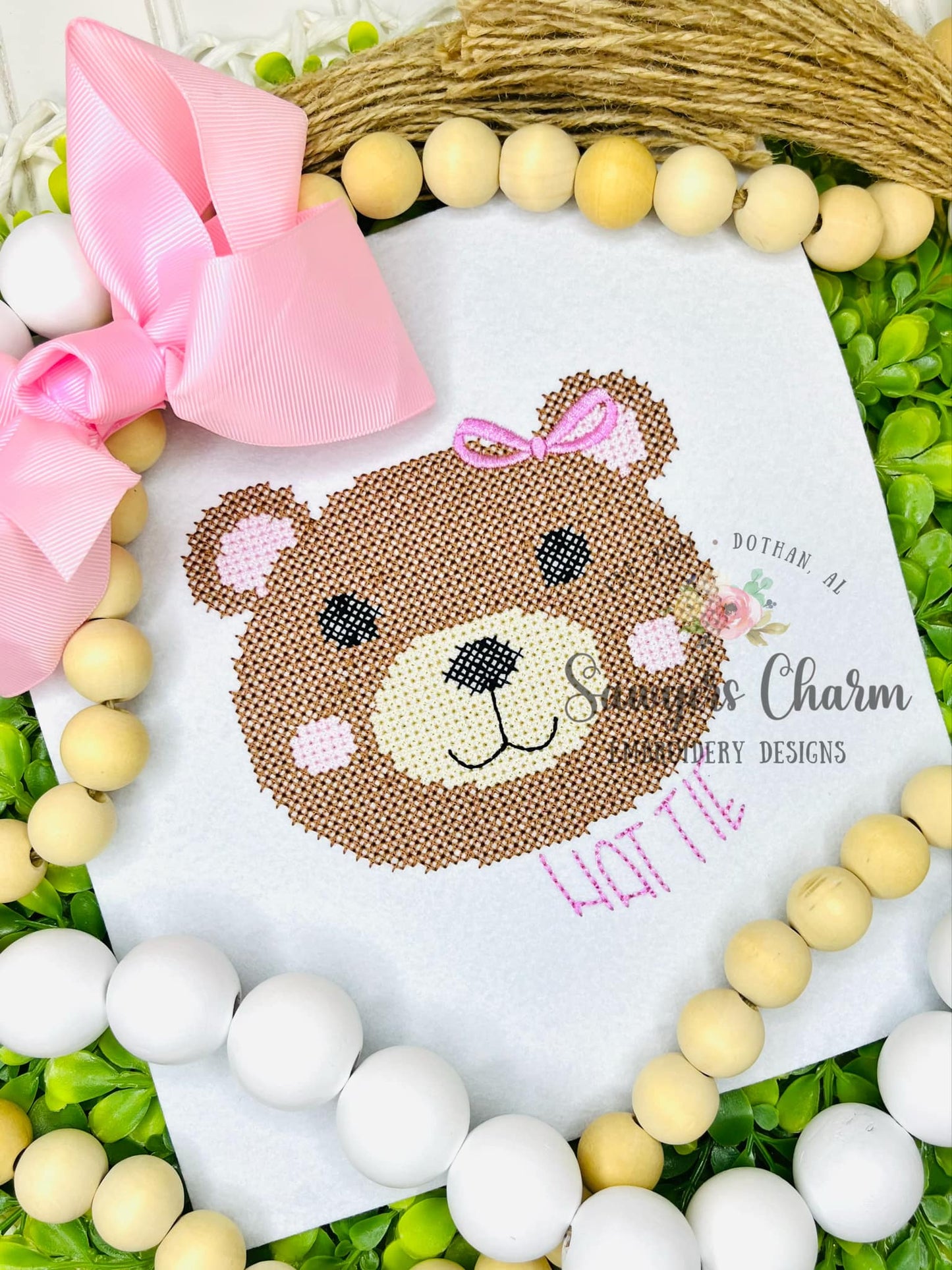 BUNDLE Cross stitch teddy bear machine embroidery design file, includes coquette bow, vintage stitch