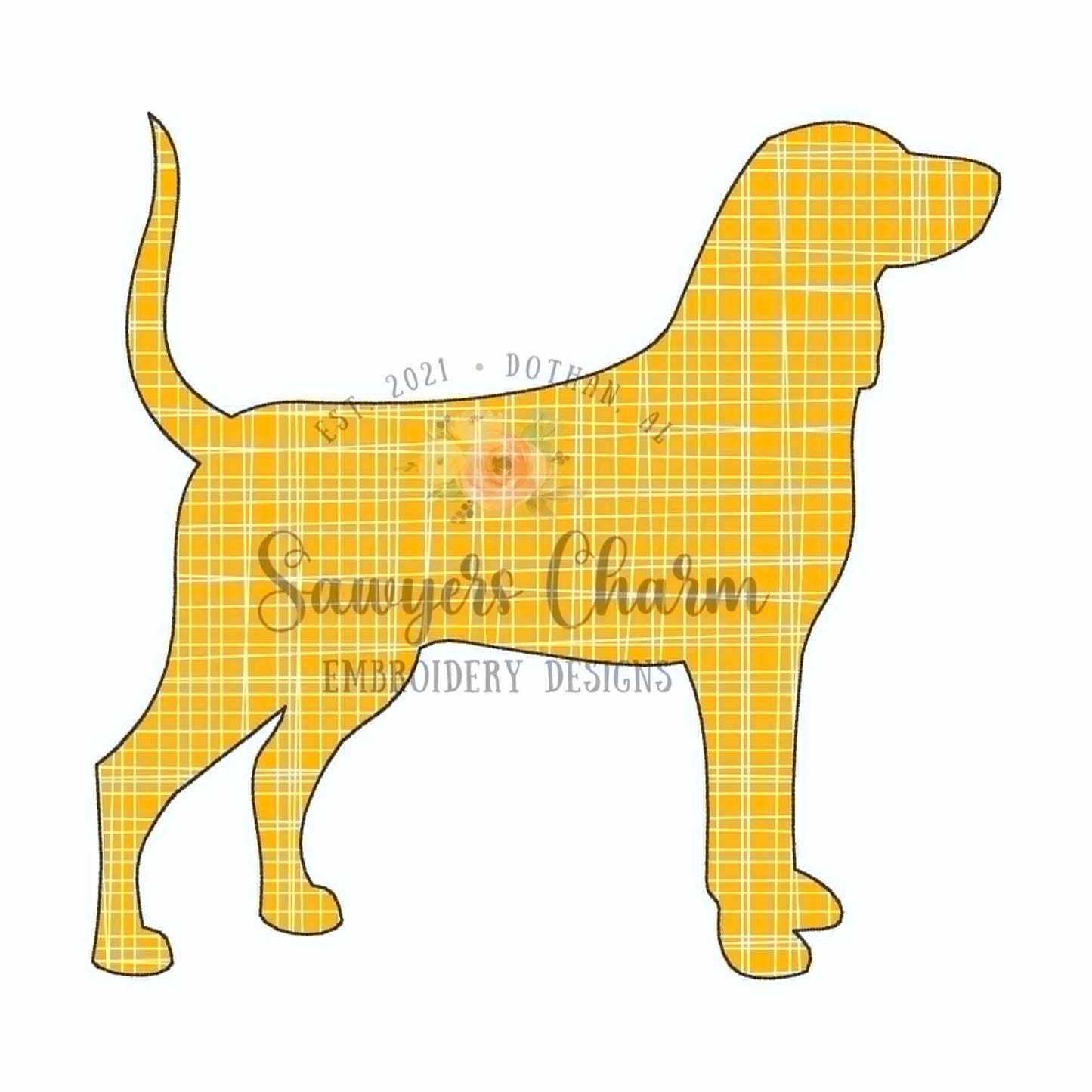 Hound dog silhouette bean stitch applique, embroidery design, college university mascot, hunting dog