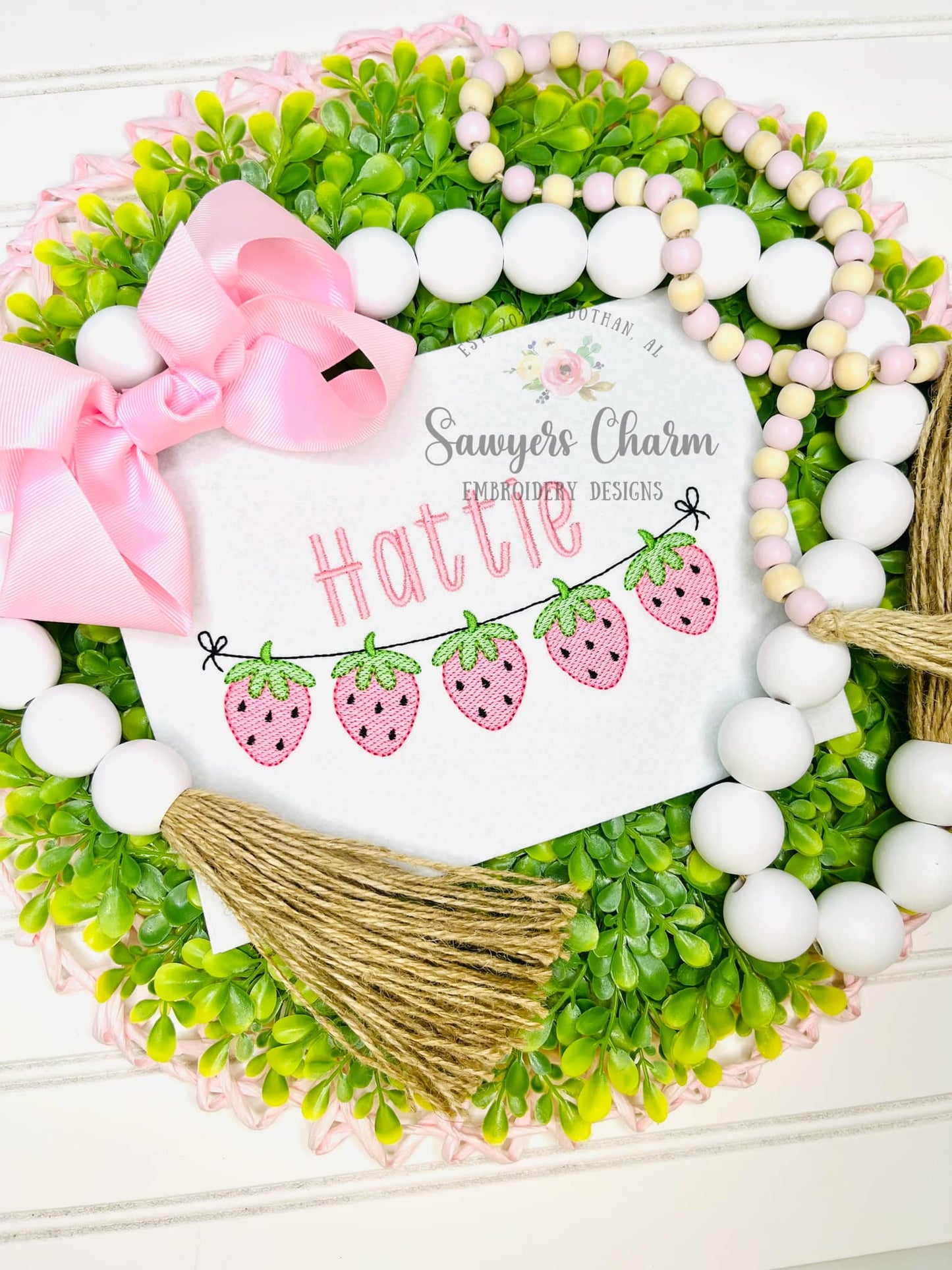 Strawberry bunting banner sketch stitch machine embroidery design, fruit, summer and spring garden