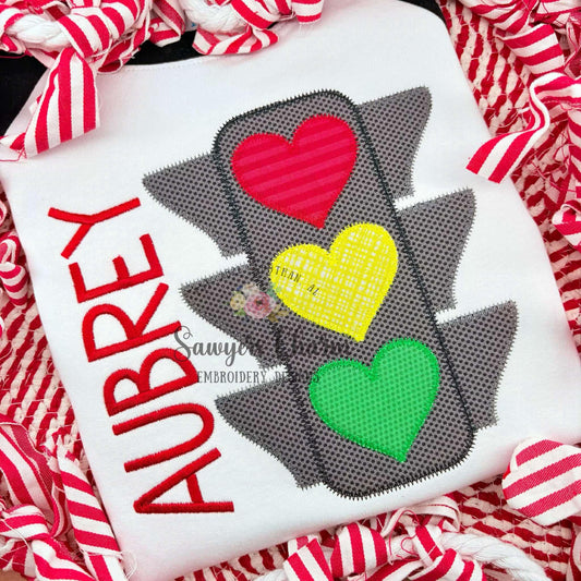 BUNDLE Valentine's Day traffic stop light bean & zigzag stitch machine applique embroidery design, love, XOXO, hearts, be mine, stop and go