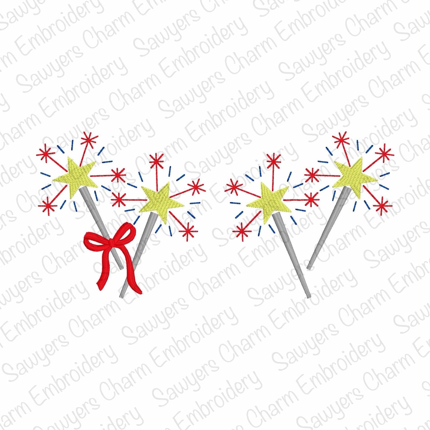 Mini sparklers machine embroidery design BUNDLE, with/without coquette bow, stars & stripes, red white blue, July 4th