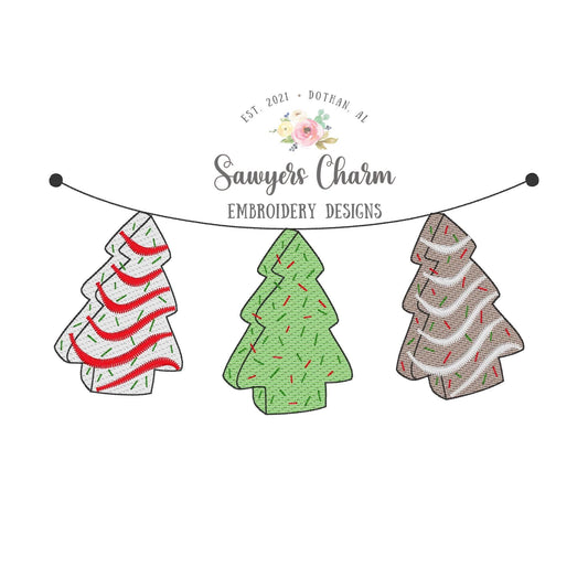 BUNDLE Christmas tree snacks trio bunting banner sketch stitch machine embroidery design