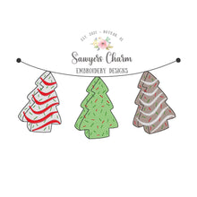 Load image into Gallery viewer, BUNDLE Christmas tree snacks trio bunting banner sketch stitch machine embroidery design
