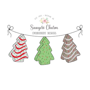 BUNDLE Christmas tree snacks trio bunting banner sketch stitch machine embroidery design