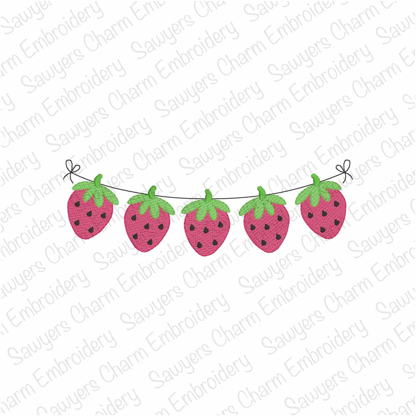 Strawberry bunting banner sketch stitch machine embroidery design, fruit, summer and spring garden