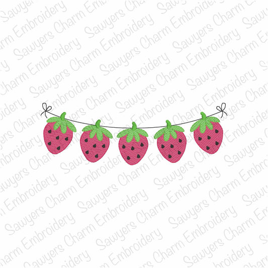 Strawberry bunting banner sketch stitch machine embroidery design, fruit, summer and spring garden