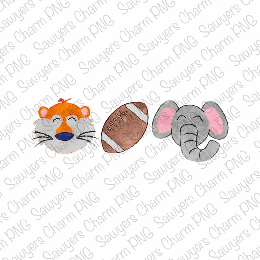 BUNDLE PNG watercolor Tiger, Elephant, football trio Printable file/Sublimation/Heat Transfer Design/Digital Clipart, includes coquette bow