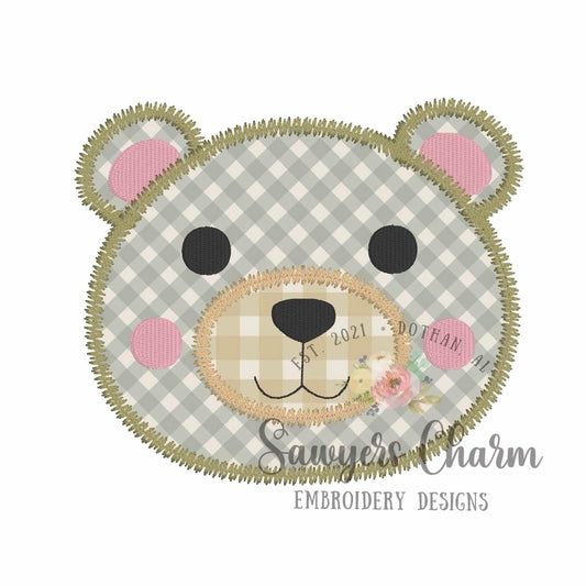 BUNDLE Teddy bear face zig zag stitch machine applique embroidery design file, includes coquette bow, baby boy/girl, quick stitch