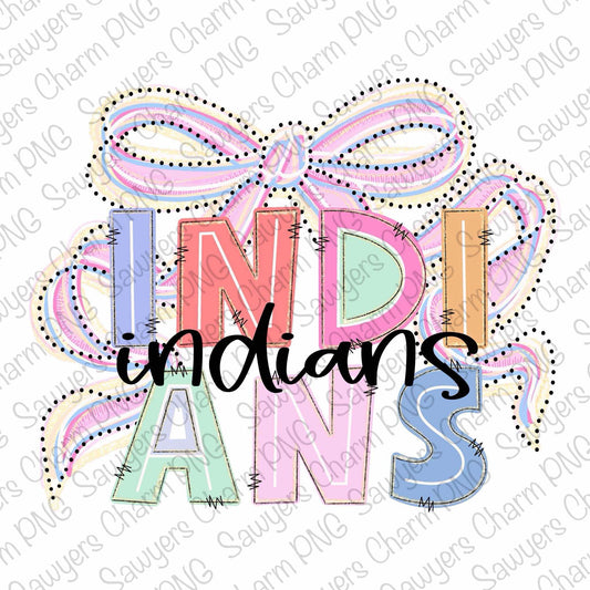 INDIANS Coquette Pastel Bow PNG: Trendy Mascot, Sublimation/Heat Transfer (Digital File)