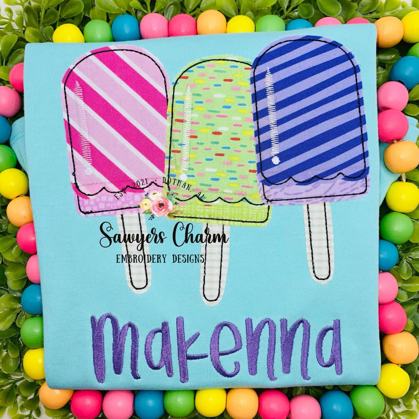 BUNDLE Popsicle trio with sprinkles bean stitch & zigzag stitch applique machine embroidery design file, summer, spring, snacks, ice cream