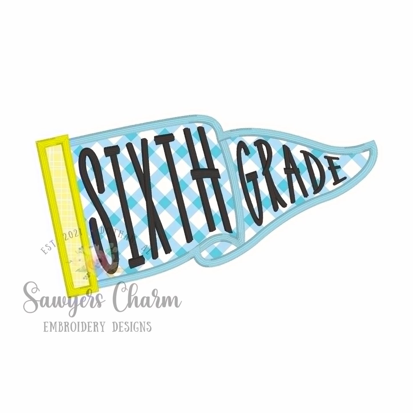 BUNDLE of Grades Pennant satin stitch applique, with coquette bow, ITH project, back to school, Preschool through Sixth Grade