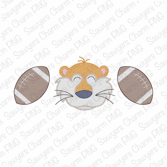 PNG faux embroidery Tiger mascot & footballs, Printable file-Sublimation-Heat Transfer Design-Digital Clipart-Football cheerleading, sports