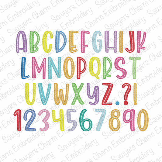 Sweetie Sketch machine embroidery font, bean stitch details, 11 sizes, BX included, numbers and punctuation, perfect for monograms, girl & boy, quick stitch