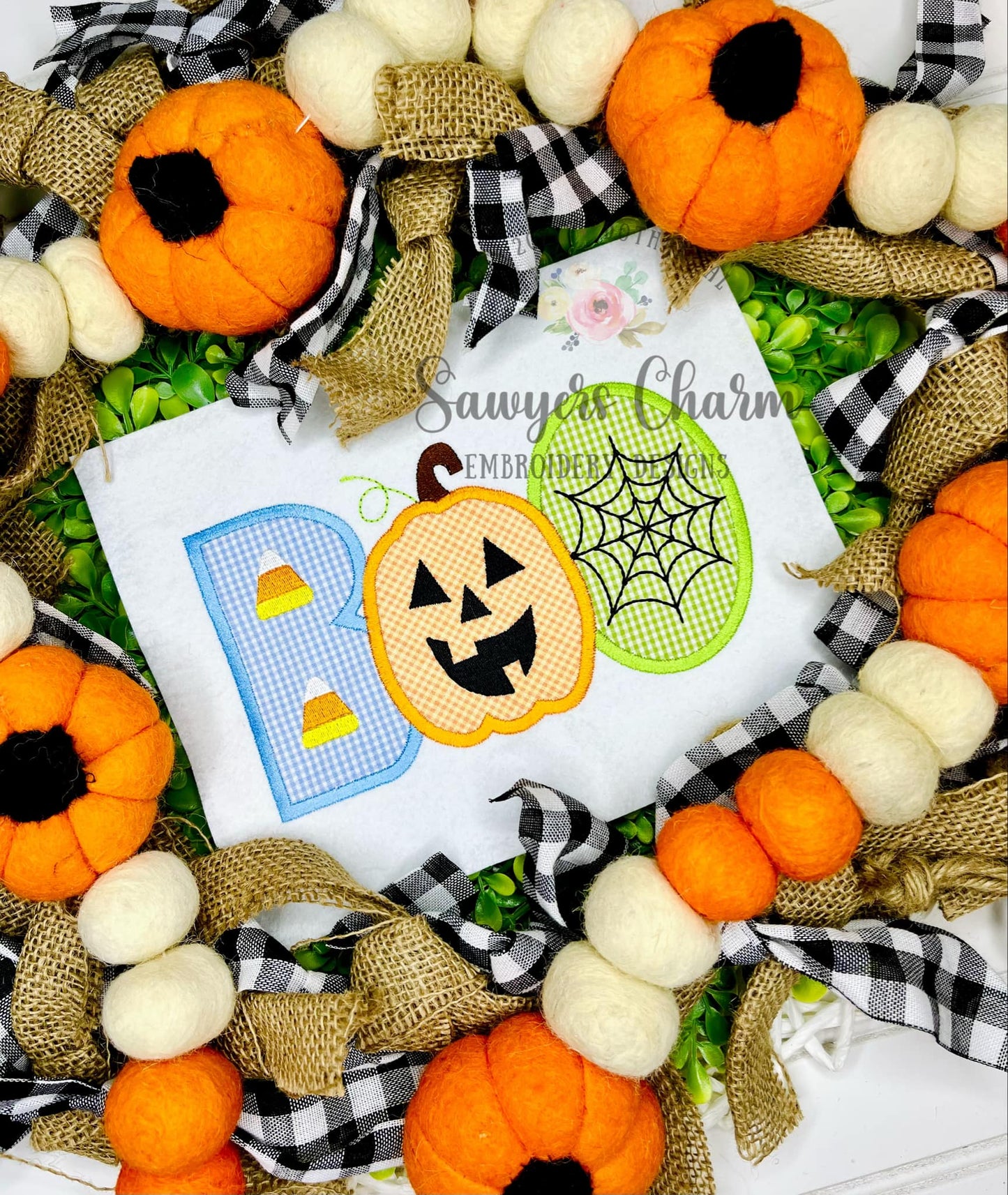 BUNDLE Halloween BOO jackolantern/candy corn/spiderweb with/without coquette bow satin stitch, machine applique embroidery design, pumpkin