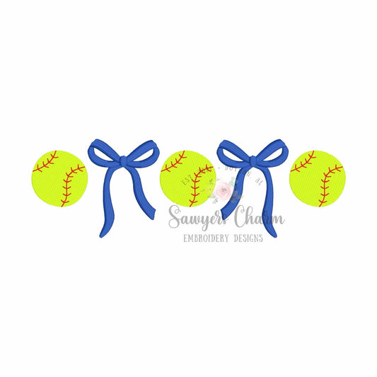 Trendy Coquette Bows & baseballs/softballs fill stitch, machine embroidery design, Larger sizes included, perfect for sports fan/mom, cheer