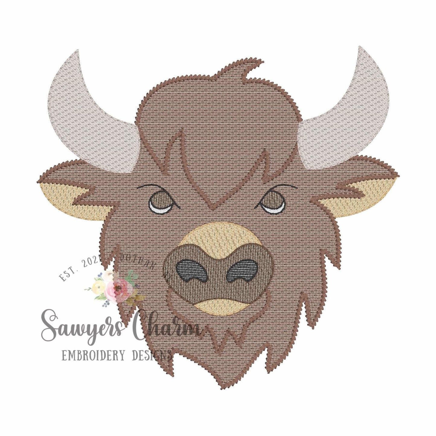 Bison sketch stitch embroidery design, buffalo, cow