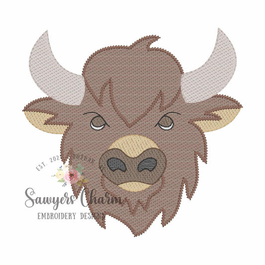 Bison sketch stitch embroidery design, buffalo, cow