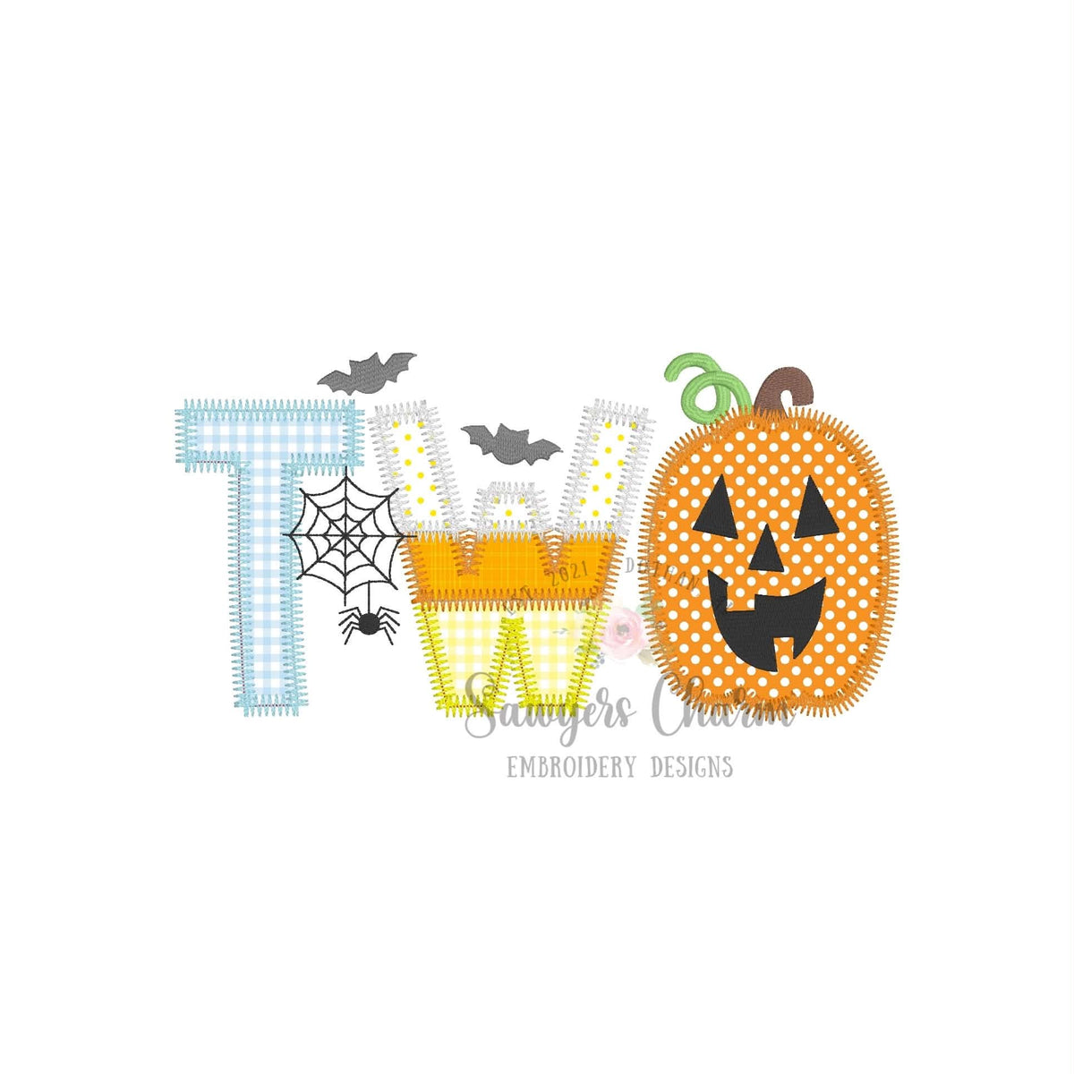 Halloween TWO jackolantern zig zag stitch applique BUNDLE, embroidery design, second birthday, fall pumpkin, bats, spiderweb