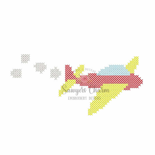 Airplane cross stitch machine embroidery design, vintage stitch, jet transportation