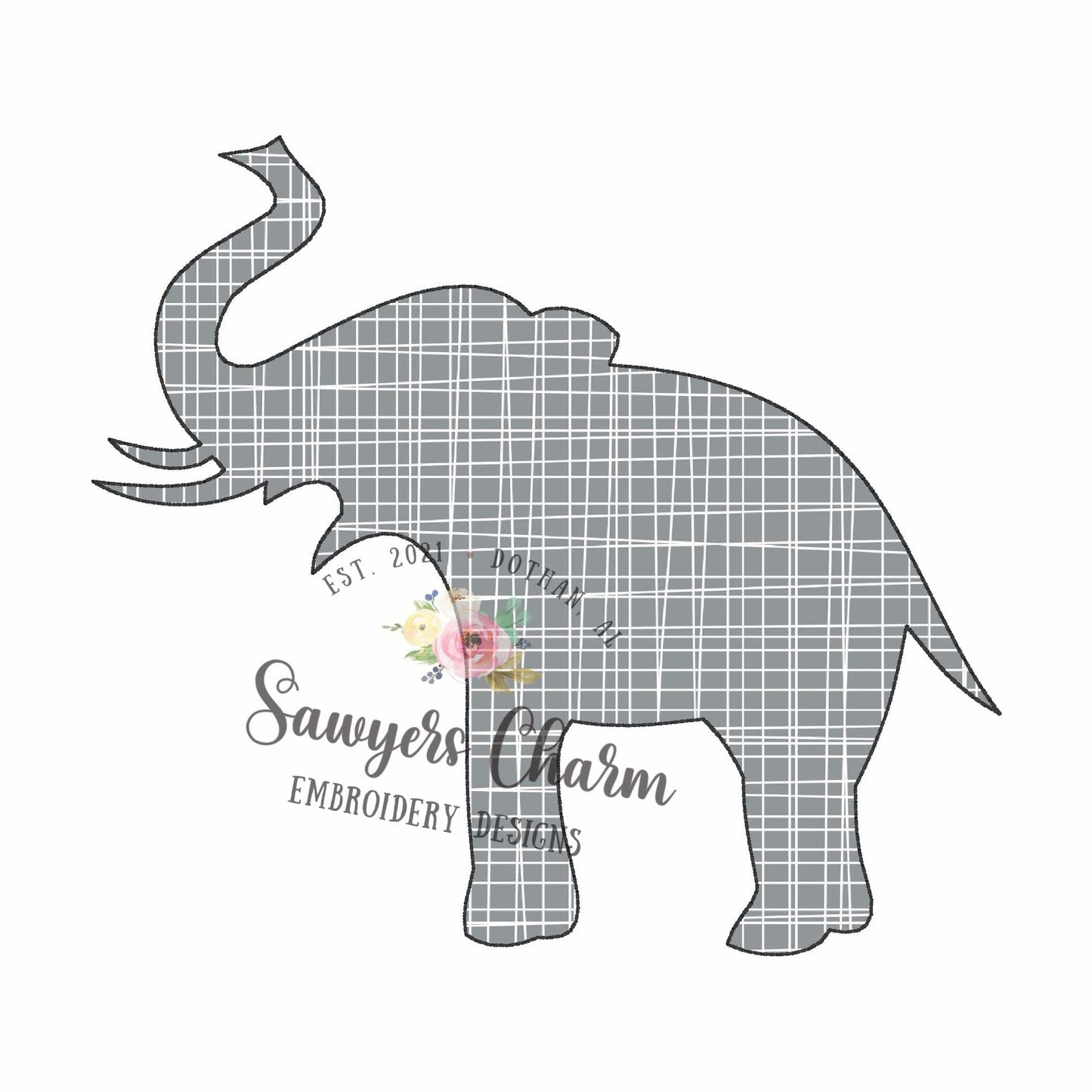 Elephant silhouette bean stitch applique, embroidery design, college university mascot, zoo animal