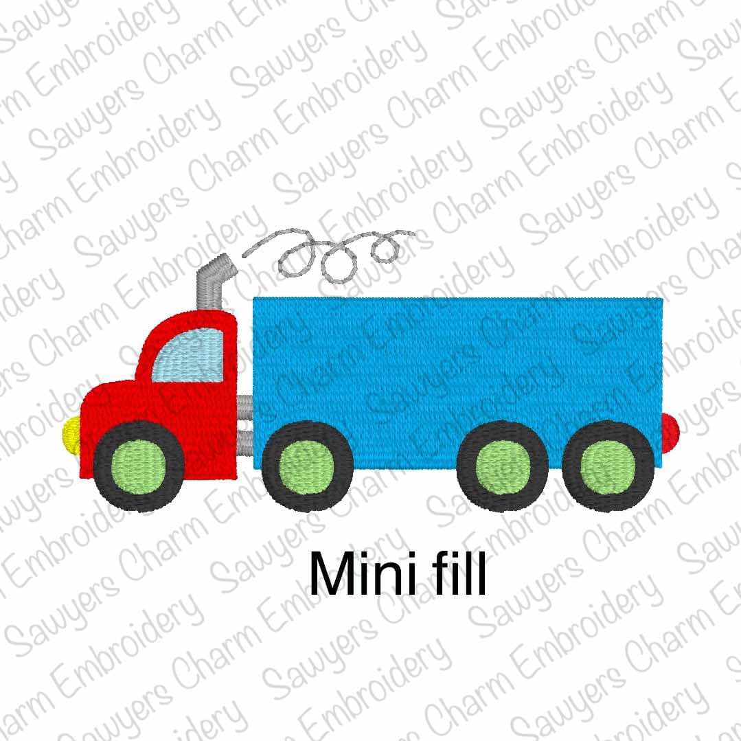 BUNDLE mini fill & sketch stitch semi big truck, machine embroidery design, quick stitch, construction vehicle, bean stitch, city truck