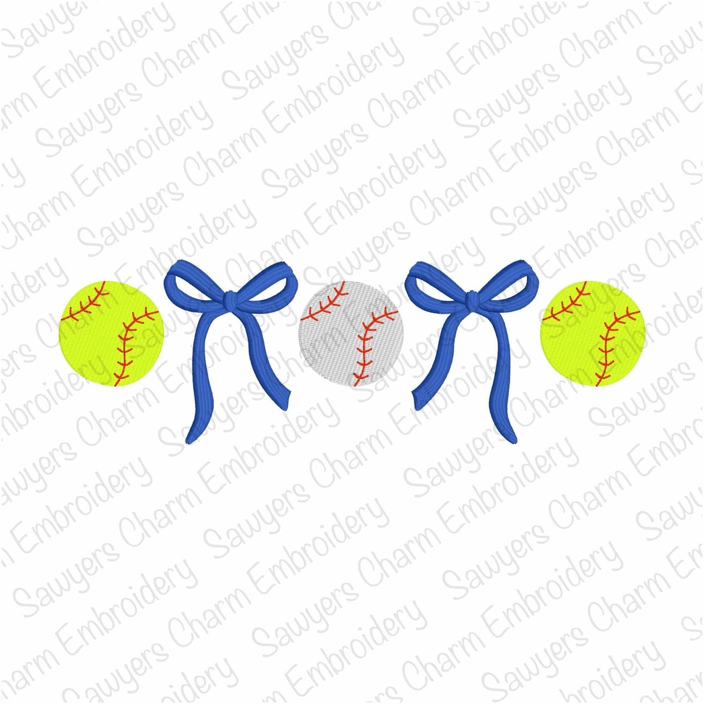 Trendy Coquette Bows & baseballs/softballs fill stitch, machine embroidery design, Larger sizes included, perfect for sports fan/mom, cheer