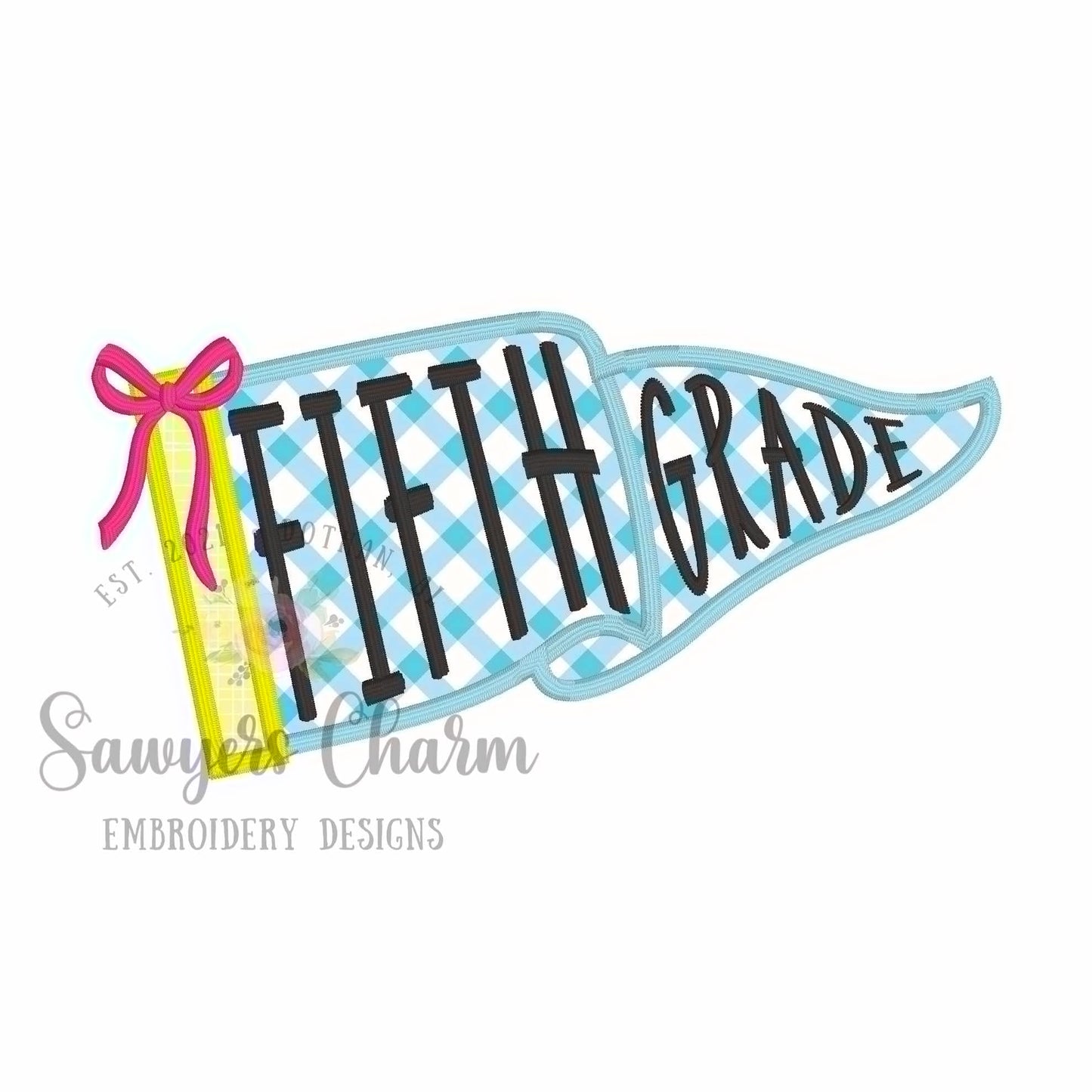 BUNDLE of Grades Pennant satin stitch applique, with coquette bow, ITH project, back to school, Preschool through Sixth Grade