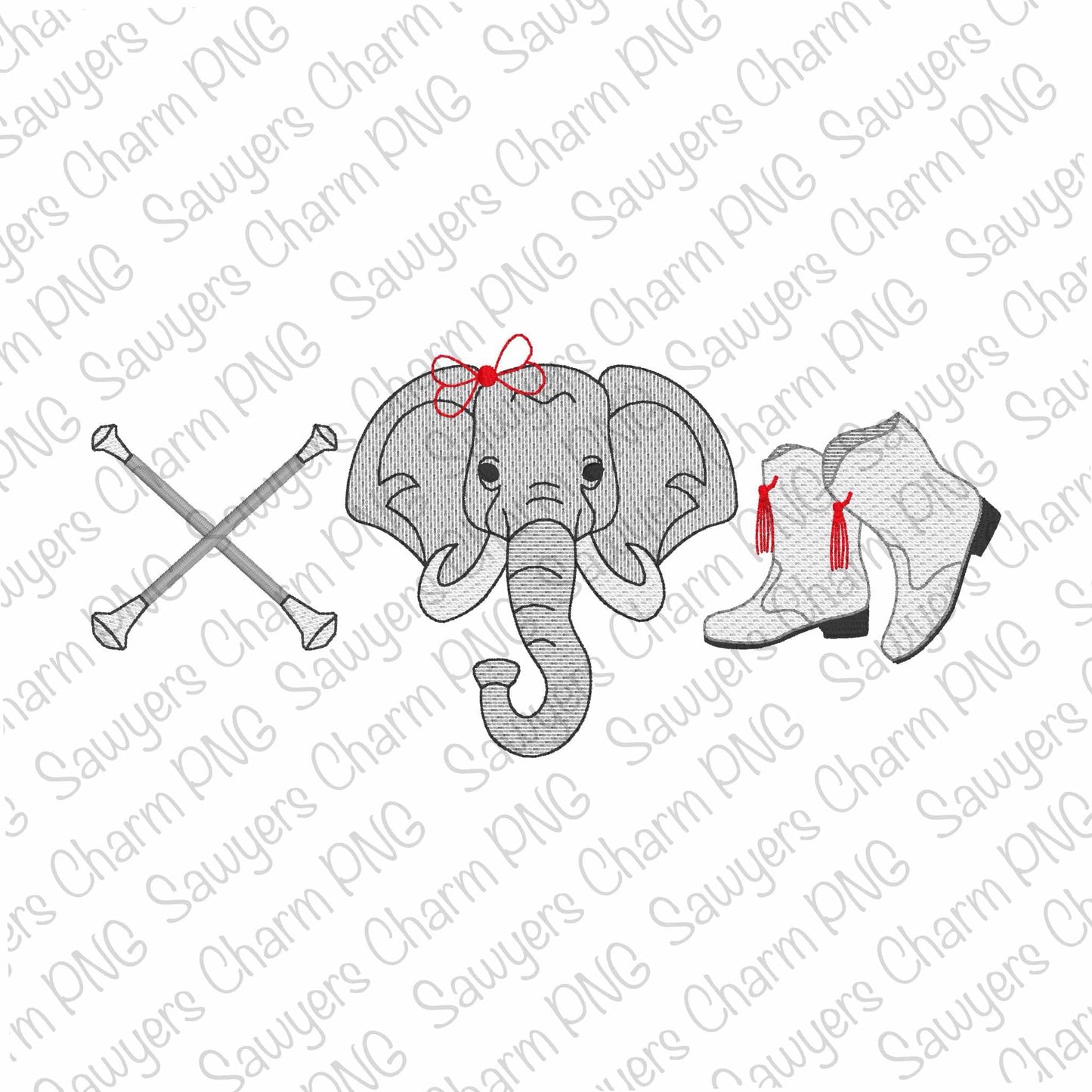 PNG faux sketch Printable file, Sublimation, Heat Transfer Design, Digital Clipart, Elephant mascot, majorette boots, baton trio, dtf, dance