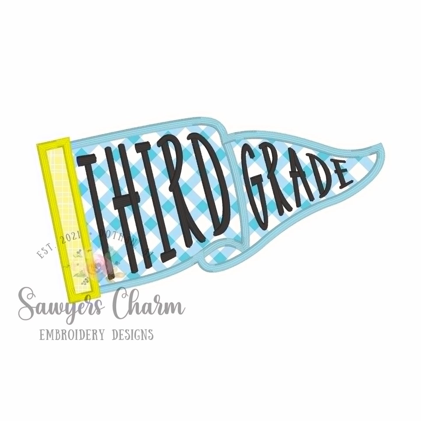 BUNDLE of Grades Pennant satin stitch applique, with coquette bow, ITH project, back to school, Preschool through Sixth Grade