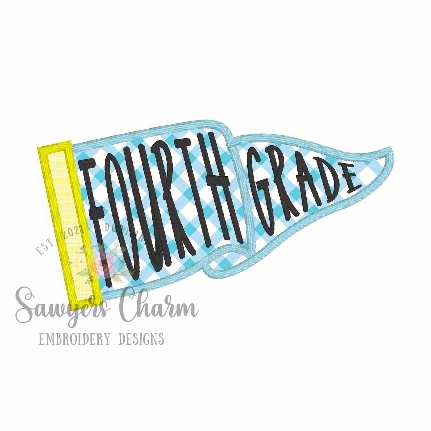 BUNDLE of Grades Pennant satin stitch applique, with coquette bow, ITH project, back to school, Preschool through Sixth Grade