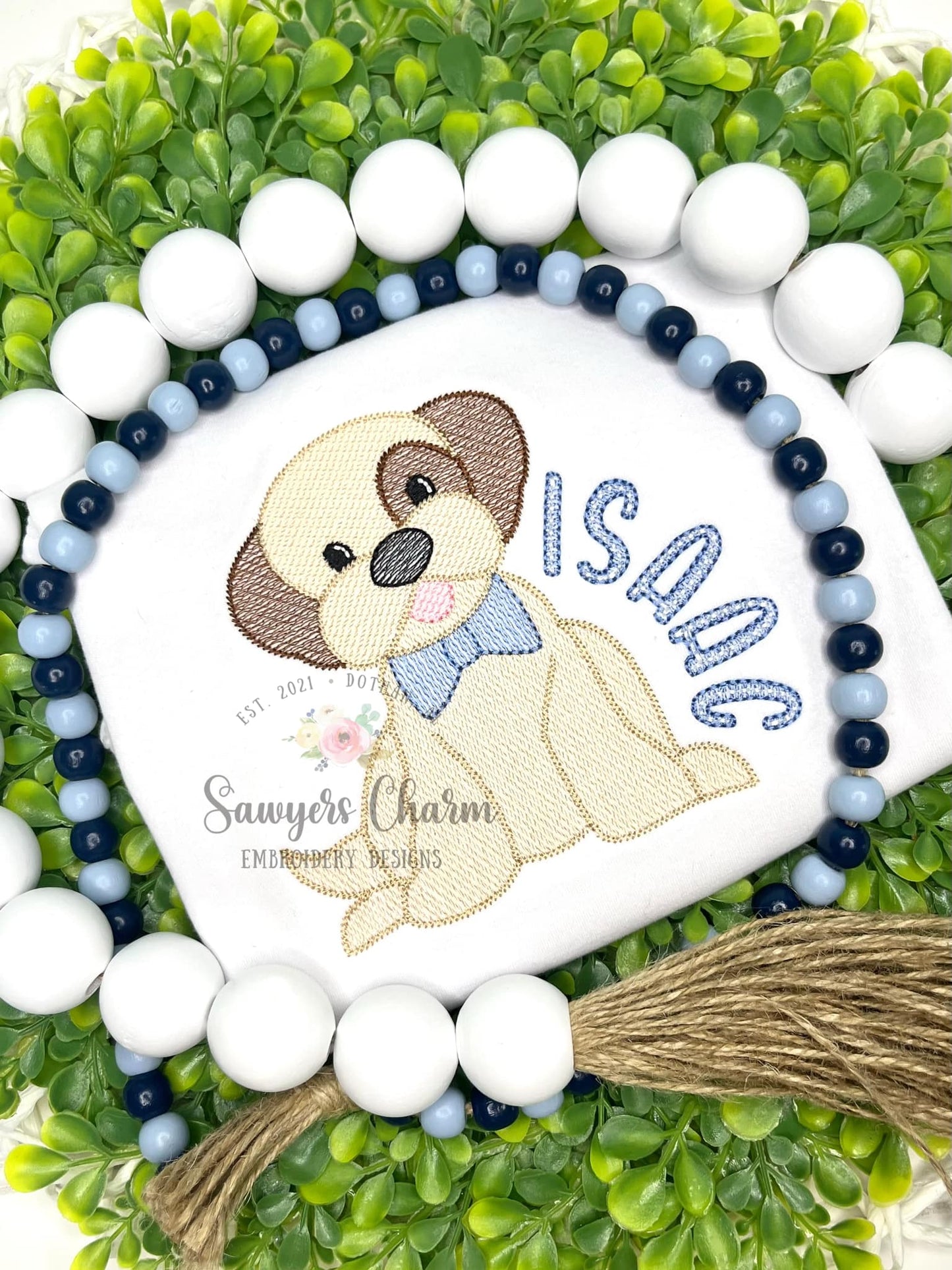 Puppy dog with bow tie machine embroidery design, Sketch stitch