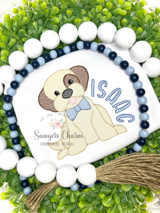 Puppy dog with bow tie machine embroidery design, Sketch stitch
