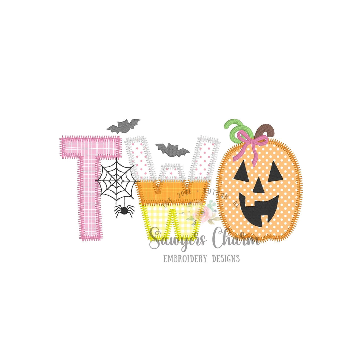 Halloween TWO jackolantern zig zag stitch applique BUNDLE, embroidery design, second birthday, fall pumpkin, bats, spiderweb