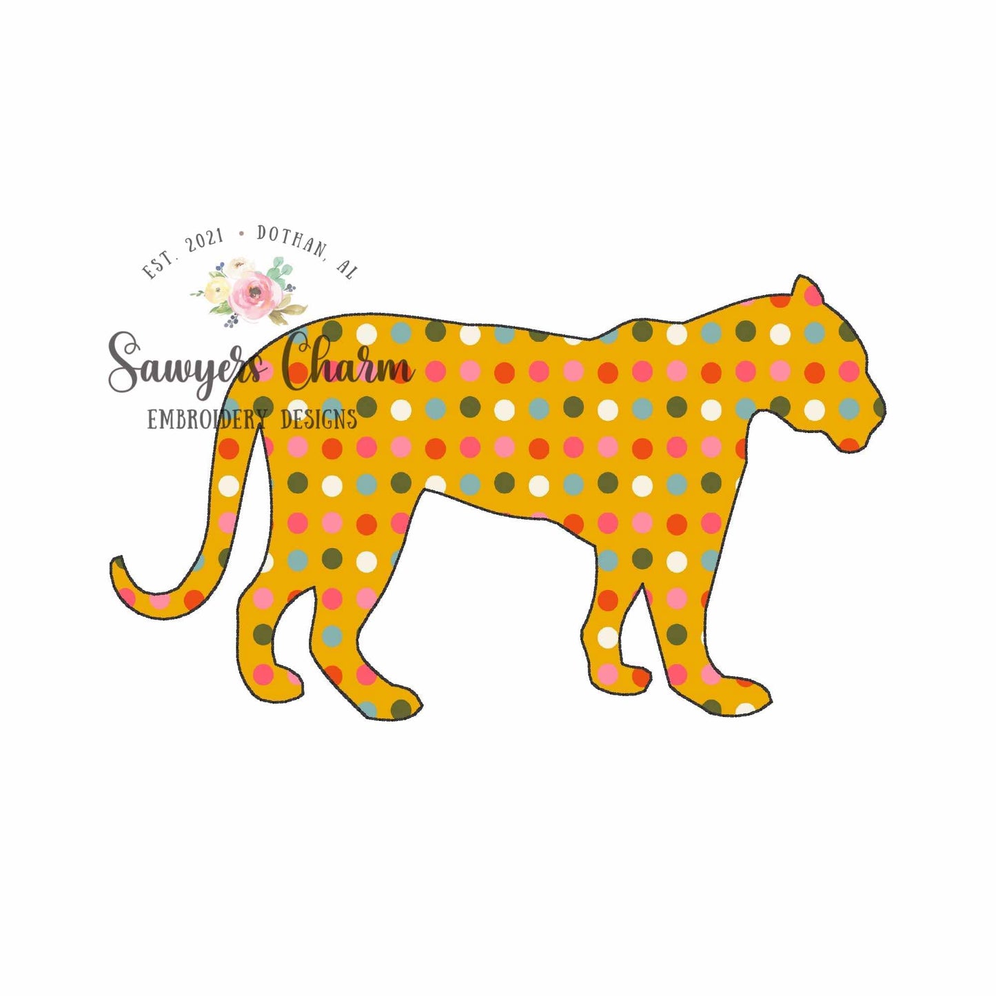 Cougar silhouette bean stitch applique, embroidery design, college university mascot, panther