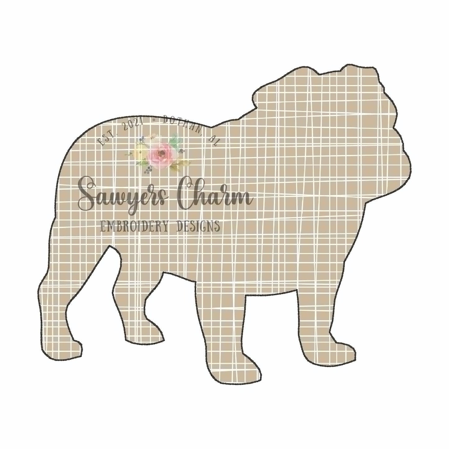 Bulldog silhouette bean stitch applique, embroidery design, college university mascot